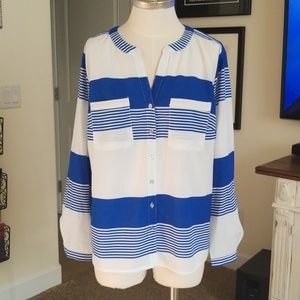 Notations blue and white striped shirt L EUC